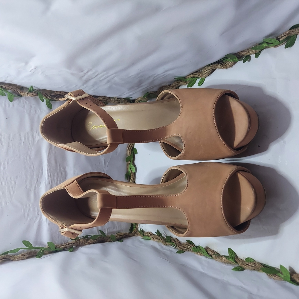 Tan Heels with Ankle Strap and Open Toe